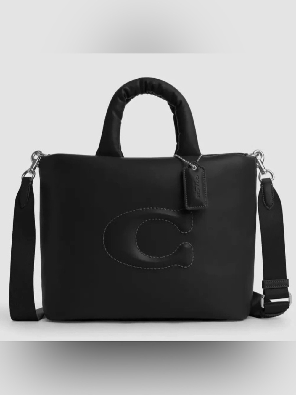 Coach Black Quilted Pillow C Tote with Detachable Strap
